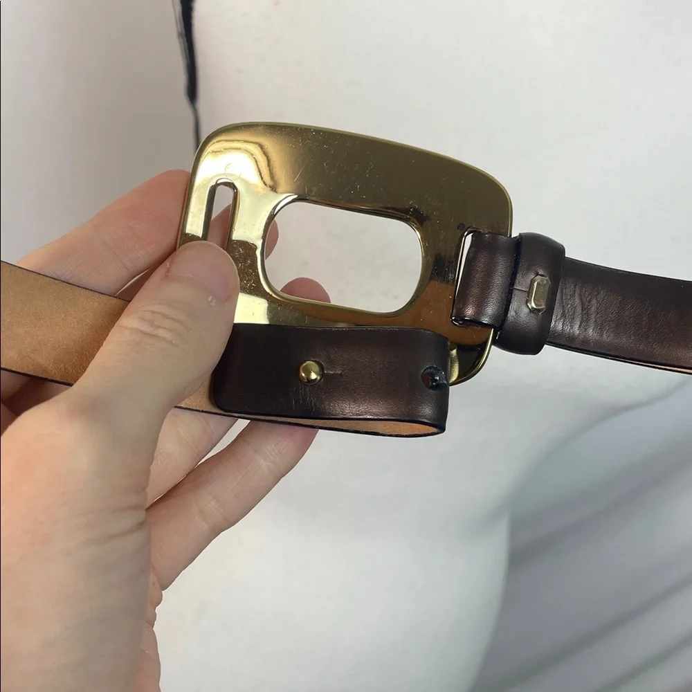 Gucci Brown Leather Belt with Gold Buckle